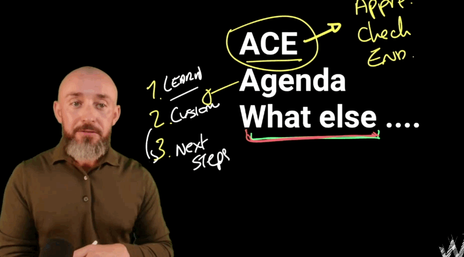 Whiteboard session mapping out how to open a sales call